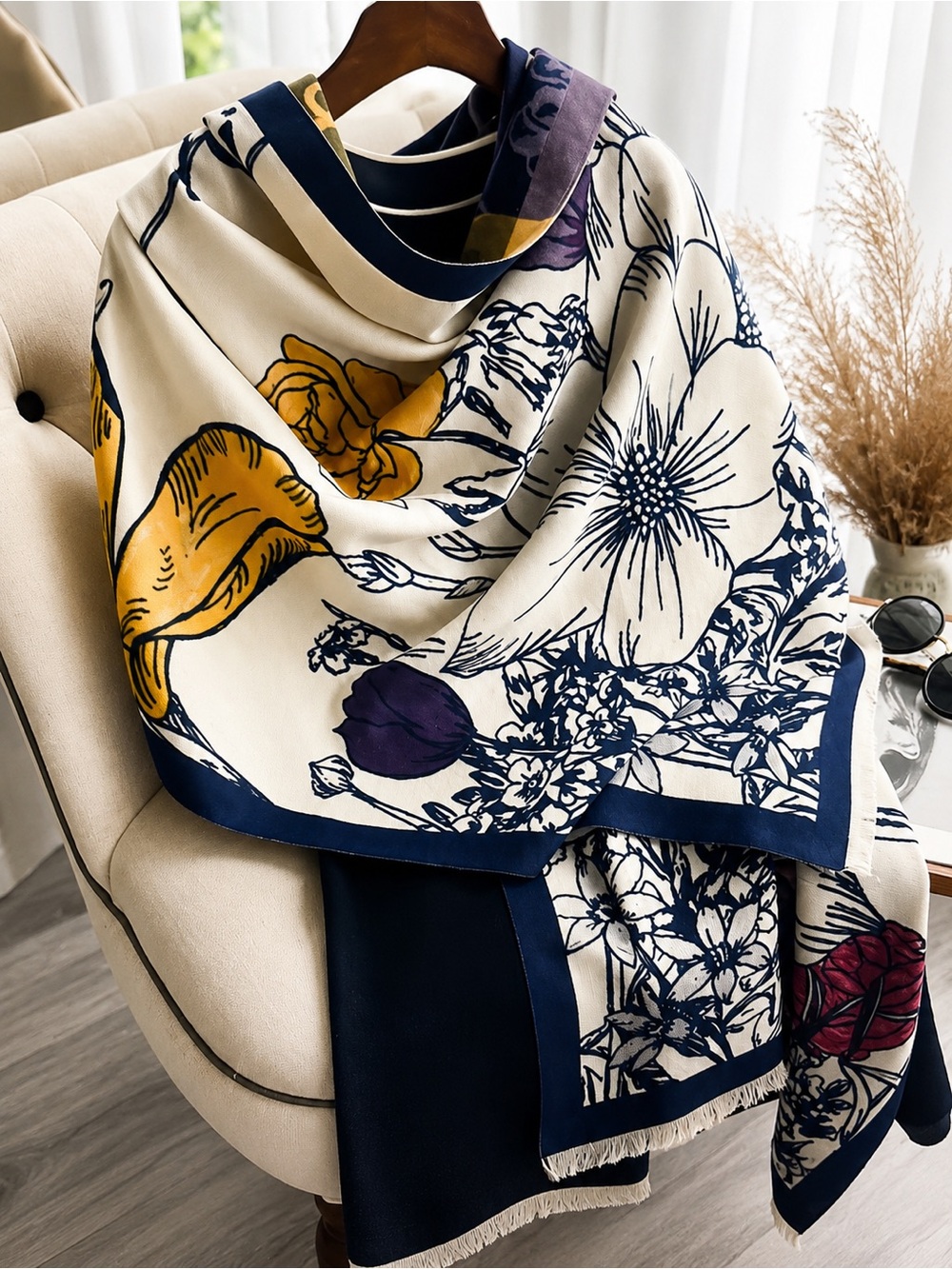 Floral Fields Reversible Wrap-Blue & Yellow